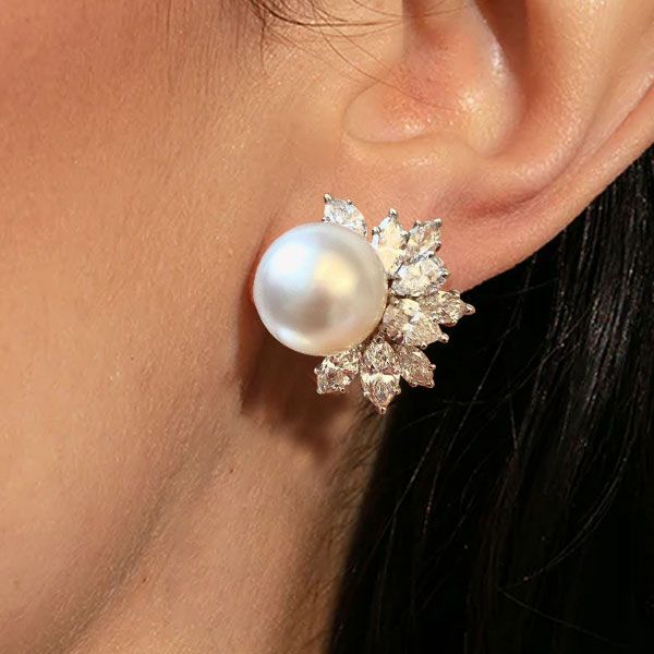 Fashion Marquise Cut Pearl Sapphire Stud Earrings For Women Belovegrace