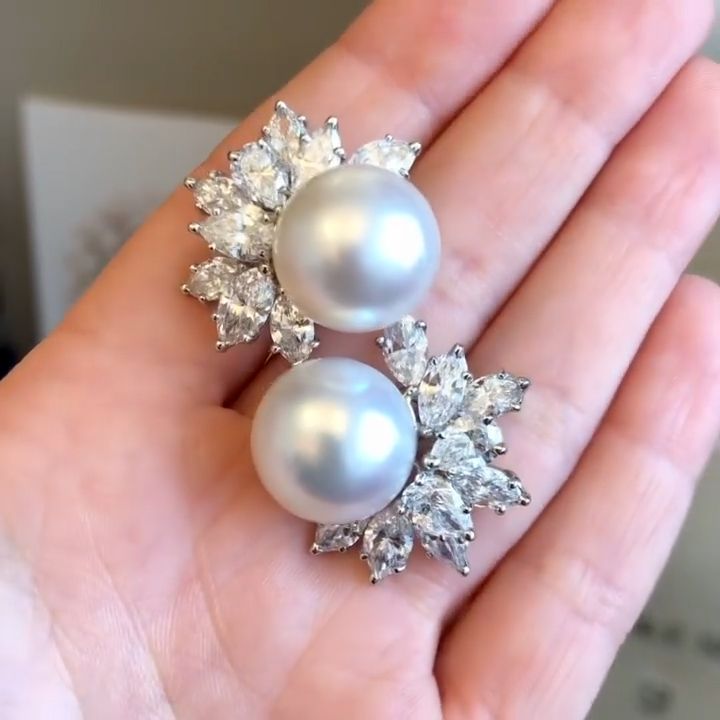 Fashion Marquise Cut Pearl Sapphire Stud Earrings For Women Belovegrace