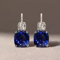 Cushion Cut Blue Sapphire Drop Earrings For Women Belovegrace