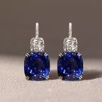 Cushion Cut Blue Sapphire Drop Earrings For Women Belovegrace