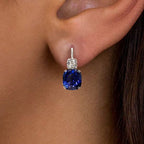 Cushion Cut Blue Sapphire Drop Earrings For Women Belovegrace