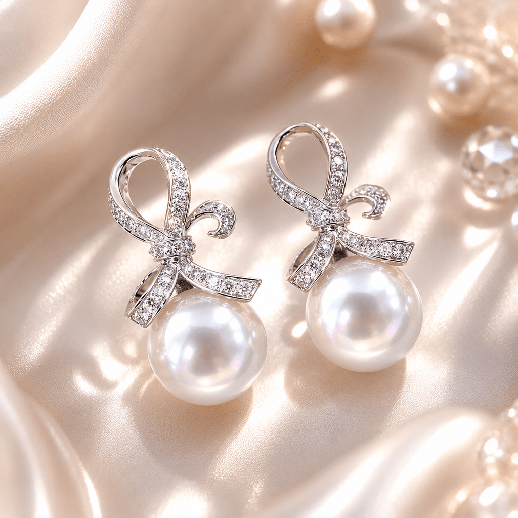 Luxury Jewelry Round Cut Pearl & White Sapphire Drop Earrings For Women