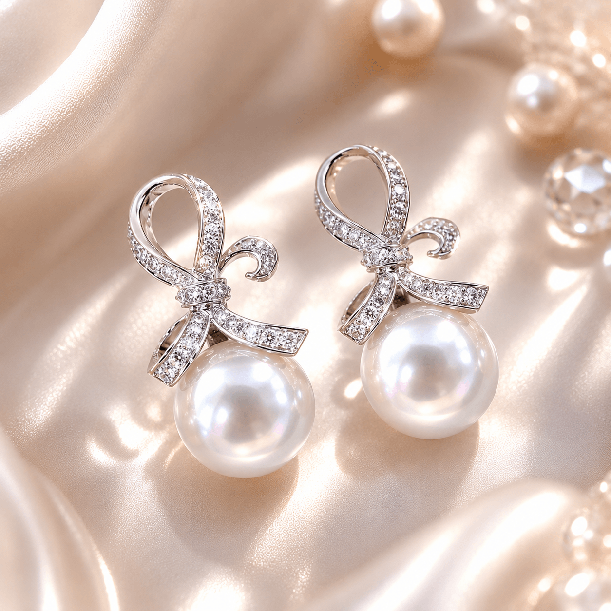Luxury Jewelry Round Cut Pearl & White Sapphire Drop Earrings For Women