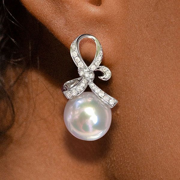 Knot Round Cut Pearl & White Sapphire Drop Earrings For Women Belovegrace