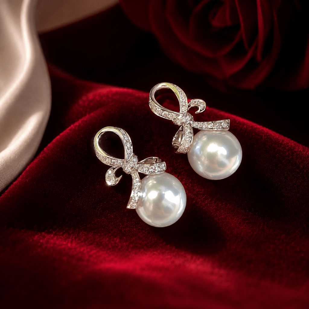 Luxury Jewelry Round Cut Pearl & White Sapphire Drop Earrings For Women