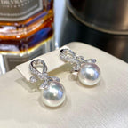 Knot Round Cut Pearl & White Sapphire Drop Earrings For Women Belovegrace