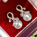Knot Round Cut Pearl & White Sapphire Drop Earrings For Women Belovegrace