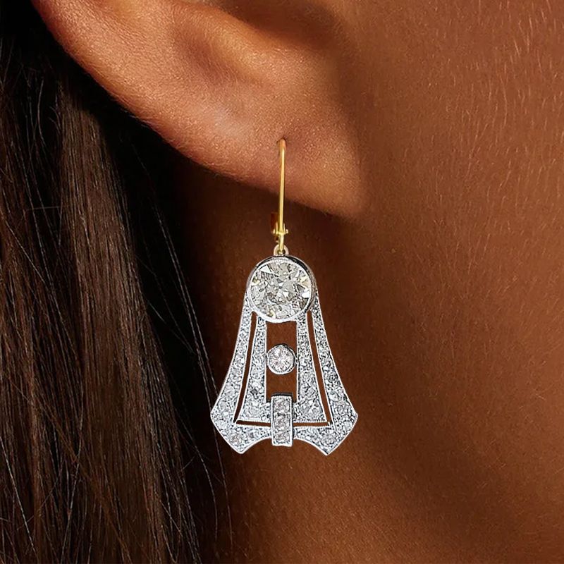 Art Deco Two Tone Round Cut White Sapphire Drop Earrings For Women Belovegrace