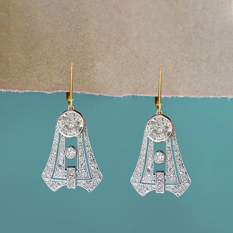Art Deco Two Tone Round Cut White Sapphire Drop Earrings For Women Belovegrace