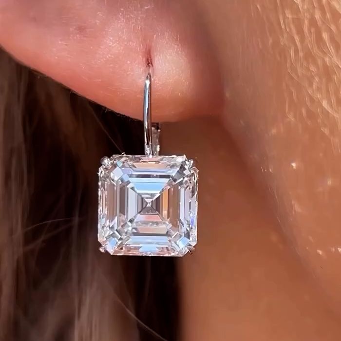 Classic Solitaire White Sapphire Asscher Cut Drop Earrings For Women Belovegrace