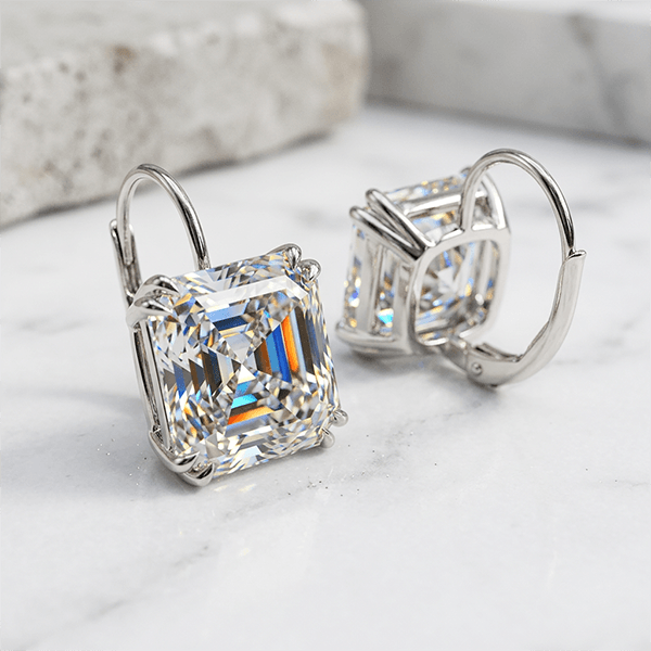 Classic Solitaire White Sapphire Asscher Cut Drop Earrings For Women