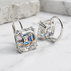 Classic Solitaire White Sapphire Asscher Cut Drop Earrings For Women