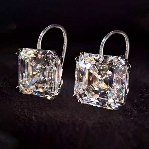 Classic Solitaire White Sapphire Asscher Cut Drop Earrings For Women Belovegrace