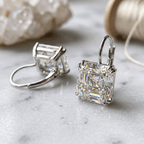 Classic Solitaire White Sapphire Asscher Cut Drop Earrings For Women
