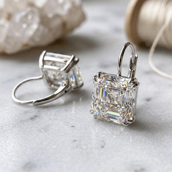 Classic Solitaire White Sapphire Asscher Cut Drop Earrings For Women