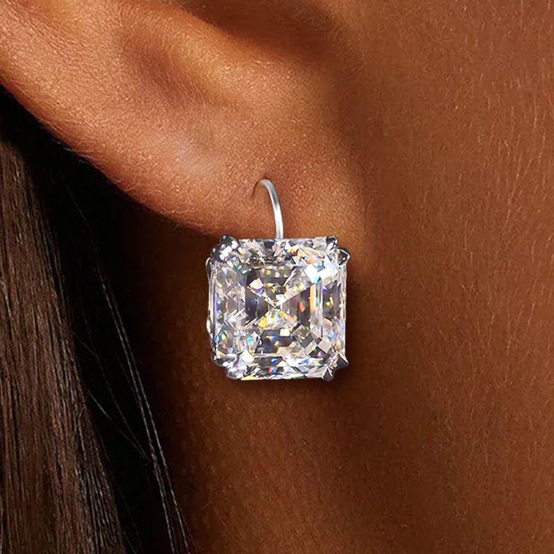 Classic Solitaire White Sapphire Asscher Cut Drop Earrings For Women Belovegrace