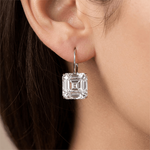 Classic Solitaire White Sapphire Asscher Cut Drop Earrings For Women