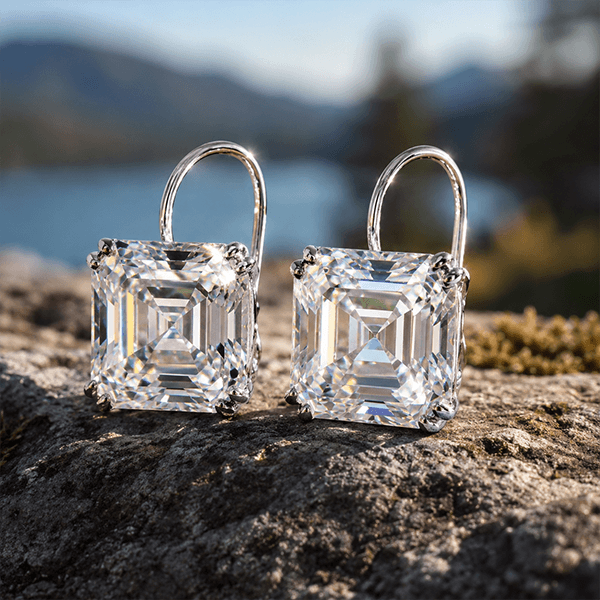Classic Solitaire White Sapphire Asscher Cut Drop Earrings For Women