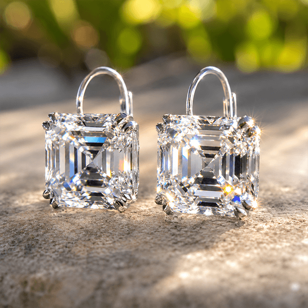 Classic Solitaire White Sapphire Asscher Cut Drop Earrings For Women