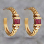 Art Deco Asscher Cut Ruby Sapphire Hoop Earrings For Women Belovegrace