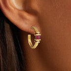 Art Deco Asscher Cut Ruby Sapphire Hoop Earrings For Women Belovegrace