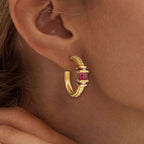 Art Deco Asscher Cut Ruby Sapphire Hoop Earrings For Women Belovegrace