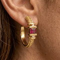 Vintage Yellow Gold Asscher Cut Ruby Sapphire Hoop Earrings For Women