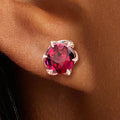 Unique Rose Gold Ruby Sapphire Round Cut Stud Earrings For Women Belovegrace