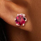 Unique Rose Gold Ruby Sapphire Round Cut Stud Earrings For Women Belovegrace