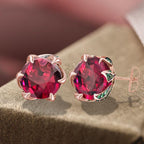 Unique Rose Gold Ruby Sapphire Round Cut Stud Earrings For Women Belovegrace