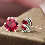 Unique Rose Gold Ruby Sapphire Round Cut Stud Earrings For Women Belovegrace