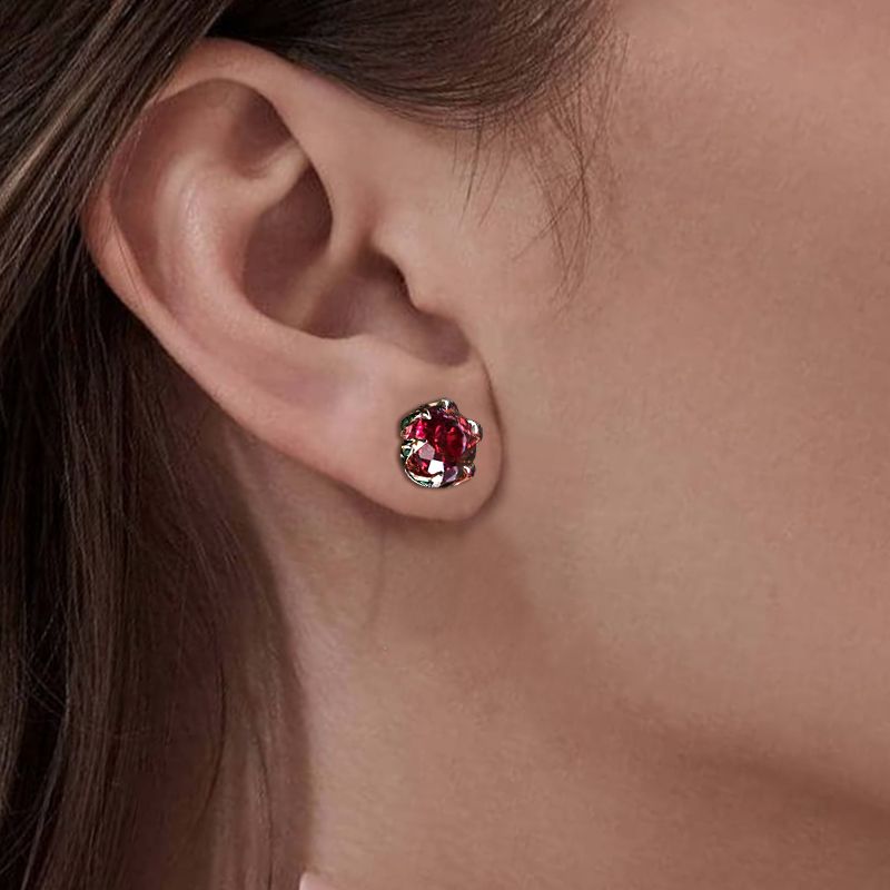 Unique Rose Gold Ruby Sapphire Round Cut Stud Earrings For Women Belovegrace