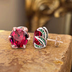Unique Rose Gold Ruby Sapphire Round Cut Stud Earrings For Women Belovegrace