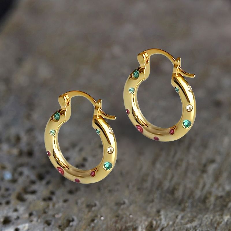 Golden Round Cut Multi-Color Sapphire Hydrangea Hoop Earrings For Women Belovegrace