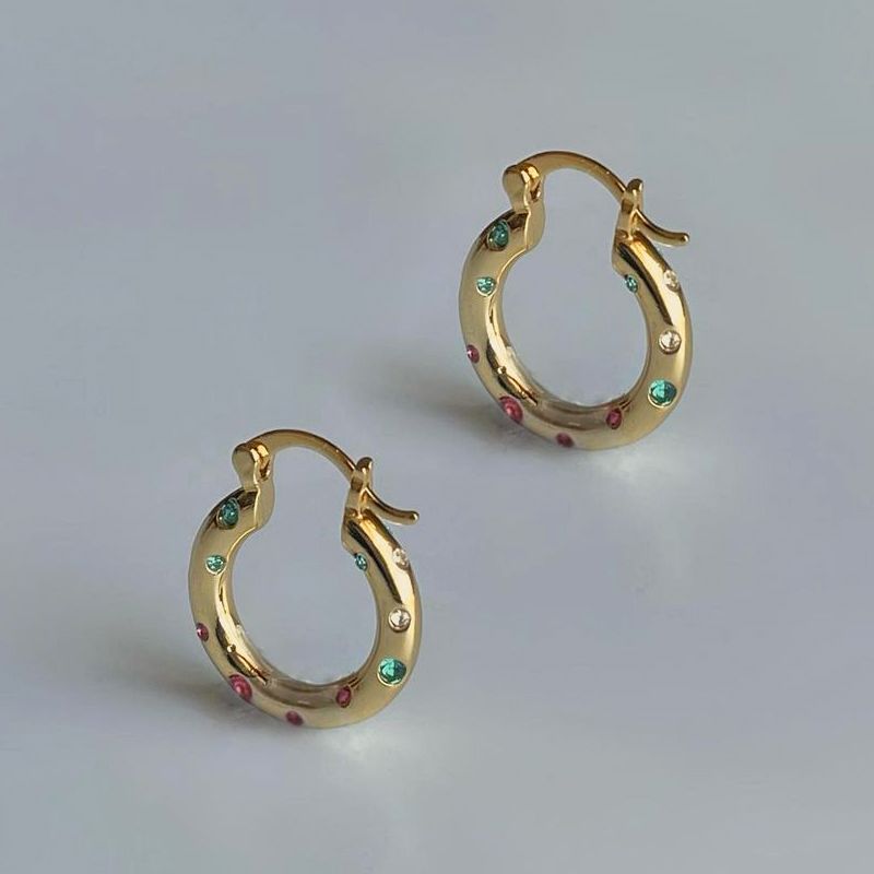 Golden Round Cut Multi-Color Sapphire Hydrangea Hoop Earrings For Women Belovegrace