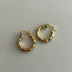 Golden Round Cut Multi-Color Sapphire Hydrangea Hoop Earrings For Women Belovegrace