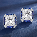 Vintage Halo Cushion Cut White & Blue Sapphire Stud Earrings For Women Belovegrace