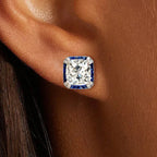Vintage Halo Cushion Cut White & Blue Sapphire Stud Earrings For Women Belovegrace
