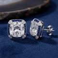 Luxury Jewelry Halo Bezel Setting Cushion & Baguette Cut White Sapphire Stud Earrings For Women