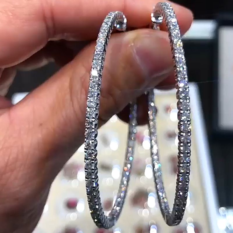 Classic Round Cut White Sapphire Hoop Earrings For Women Belovegrace