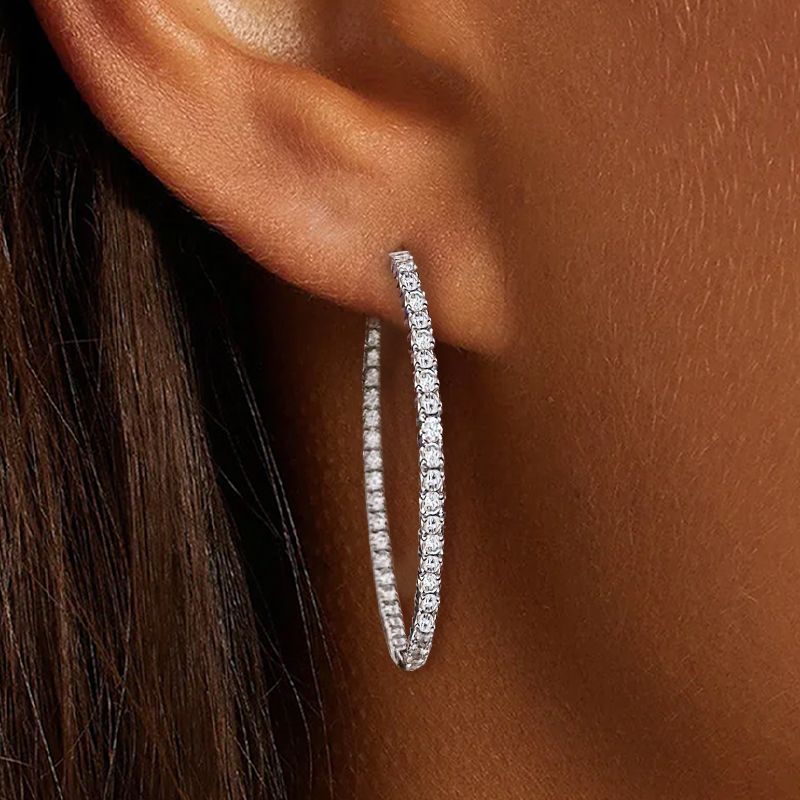 Classic Round Cut White Sapphire Hoop Earrings For Women Belovegrace