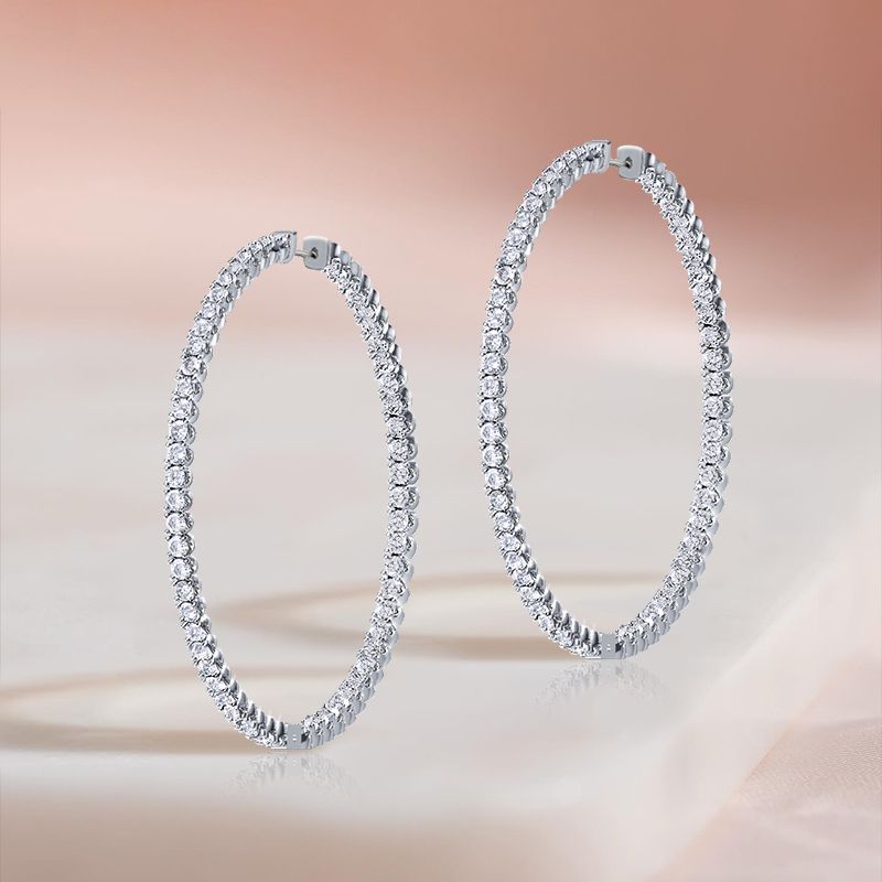 Classic Round Cut White Sapphire Hoop Earrings For Women Belovegrace