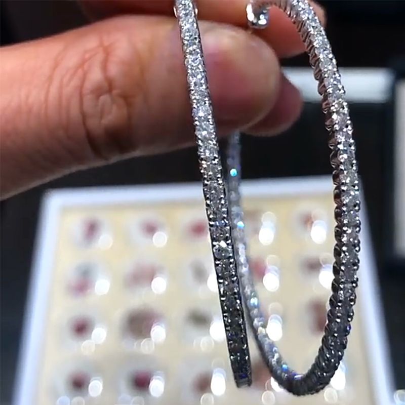 Classic Round Cut White Sapphire Hoop Earrings For Women Belovegrace