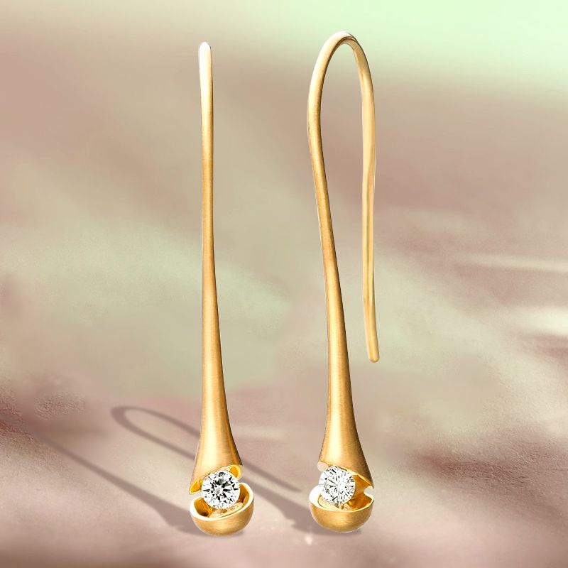 Unique Golden White Sapphire Round Cut Drop Earrings For Women Belovegrace