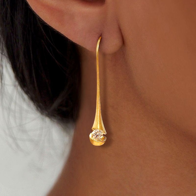Unique Golden White Sapphire Round Cut Drop Earrings For Women Belovegrace