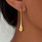 Unique Golden White Sapphire Round Cut Drop Earrings For Women Belovegrace