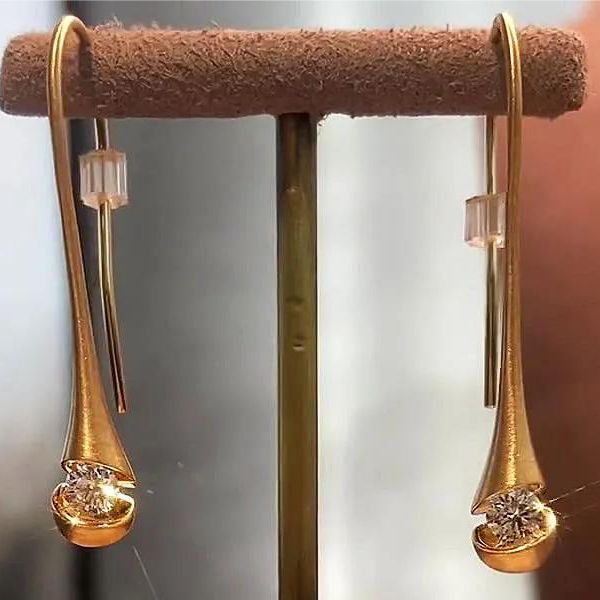 Unique Golden White Sapphire Round Cut Drop Earrings For Women Belovegrace