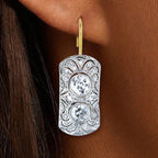 Vintage Two Tone Round Cut White Sapphire Drop Earrings For Women Belovegrace