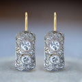 Vintage Two Tone Round Cut White Sapphire Drop Earrings For Women Belovegrace