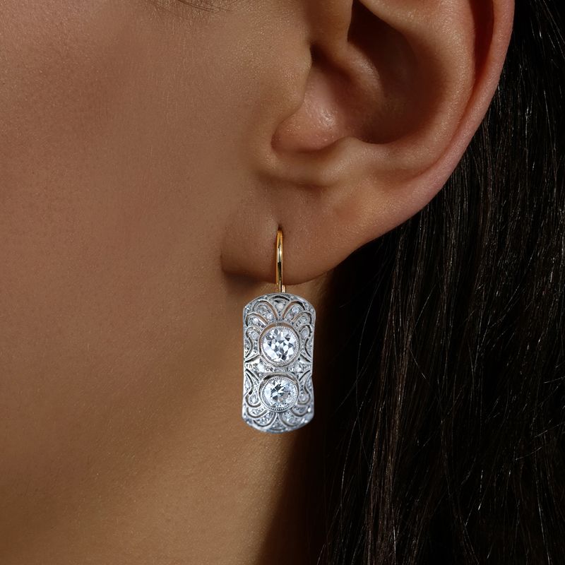 Vintage Two Tone Round Cut White Sapphire Drop Earrings For Women Belovegrace